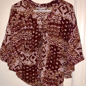 Brown multi print blouse